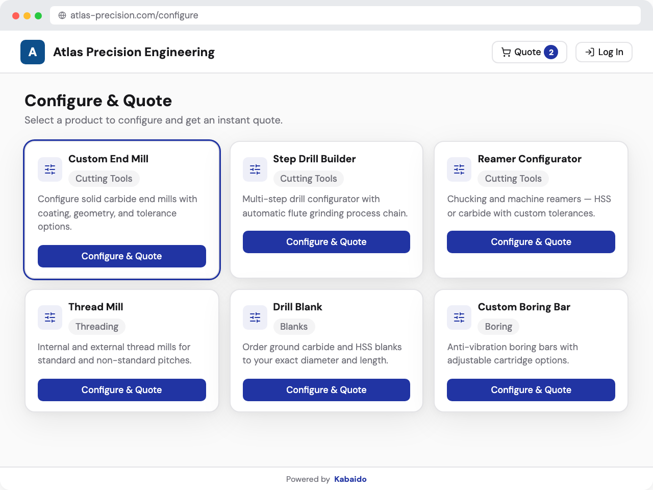 White-labelled self-service customer portal with product configurators and instant quoting